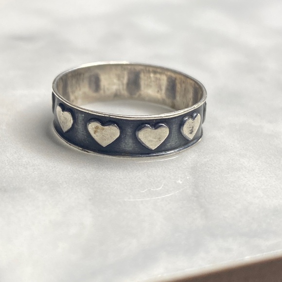 Jewelry - Size 6.75 wide band heart ring 925 sterling silver